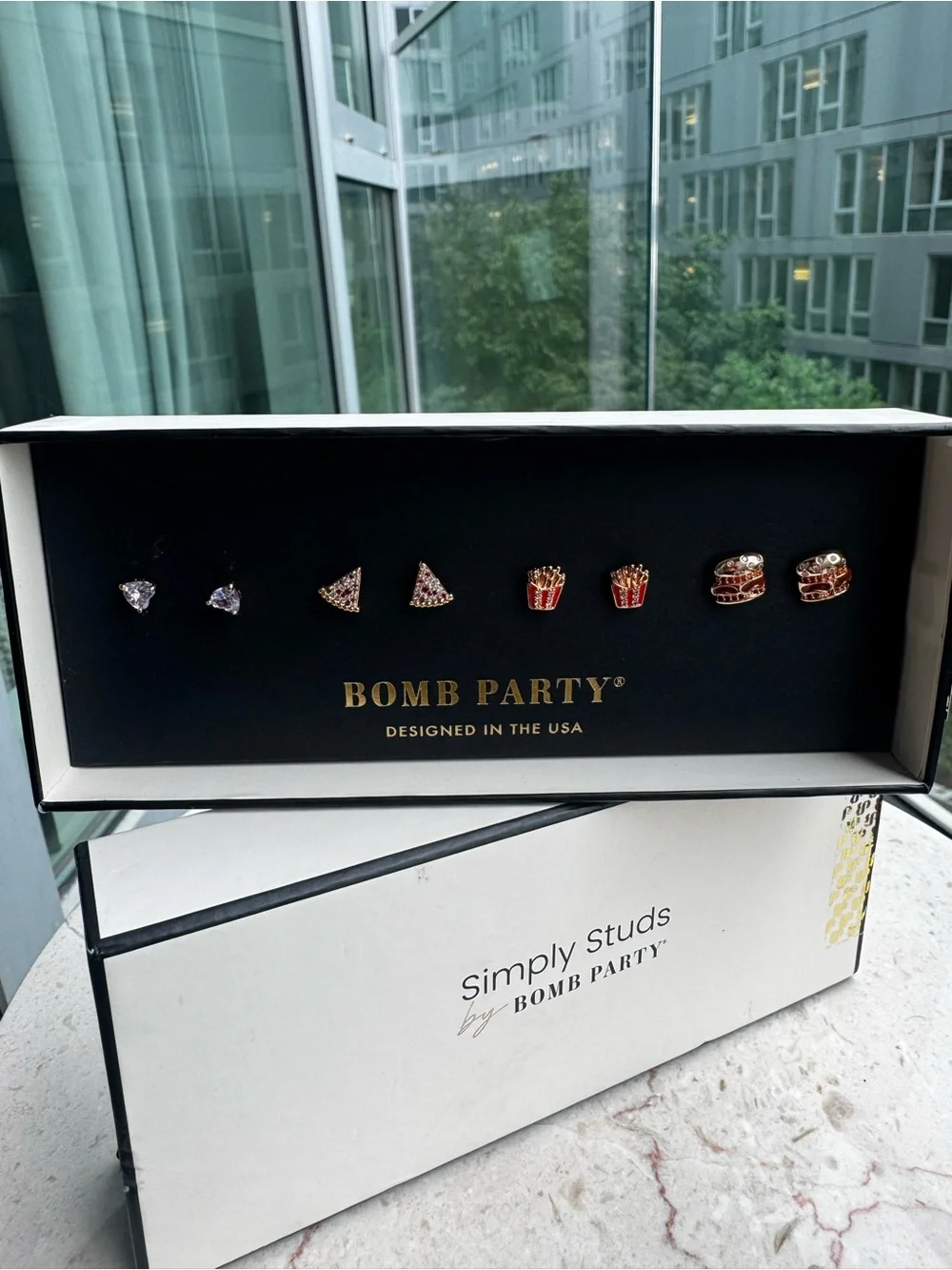 Bomb Party Simply Studs Earring Set - Gold with Red Accent